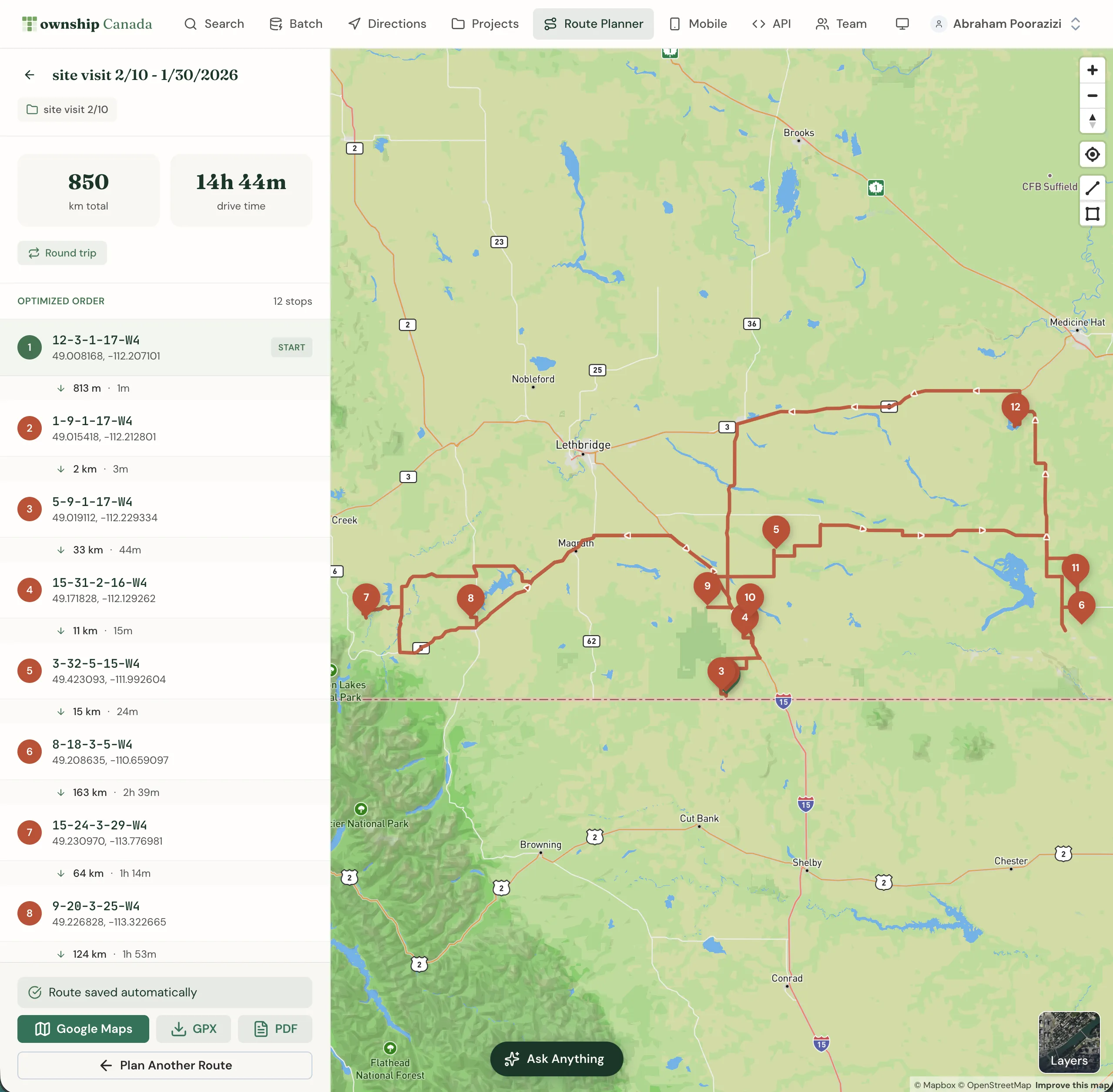 Plan Multi-Stop Field Routes with Township Canada