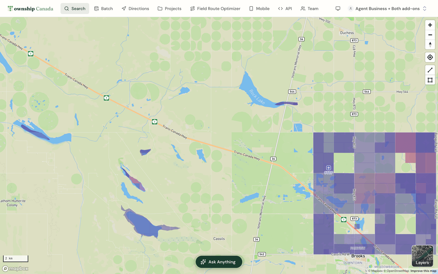 Map with the tenure preset enabled - PNG Crown dispositions coloured purple to pink by days-to-expiry