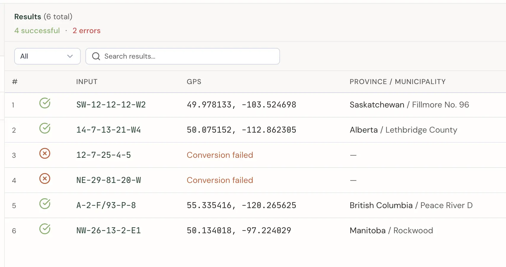Batch conversion results with error summary