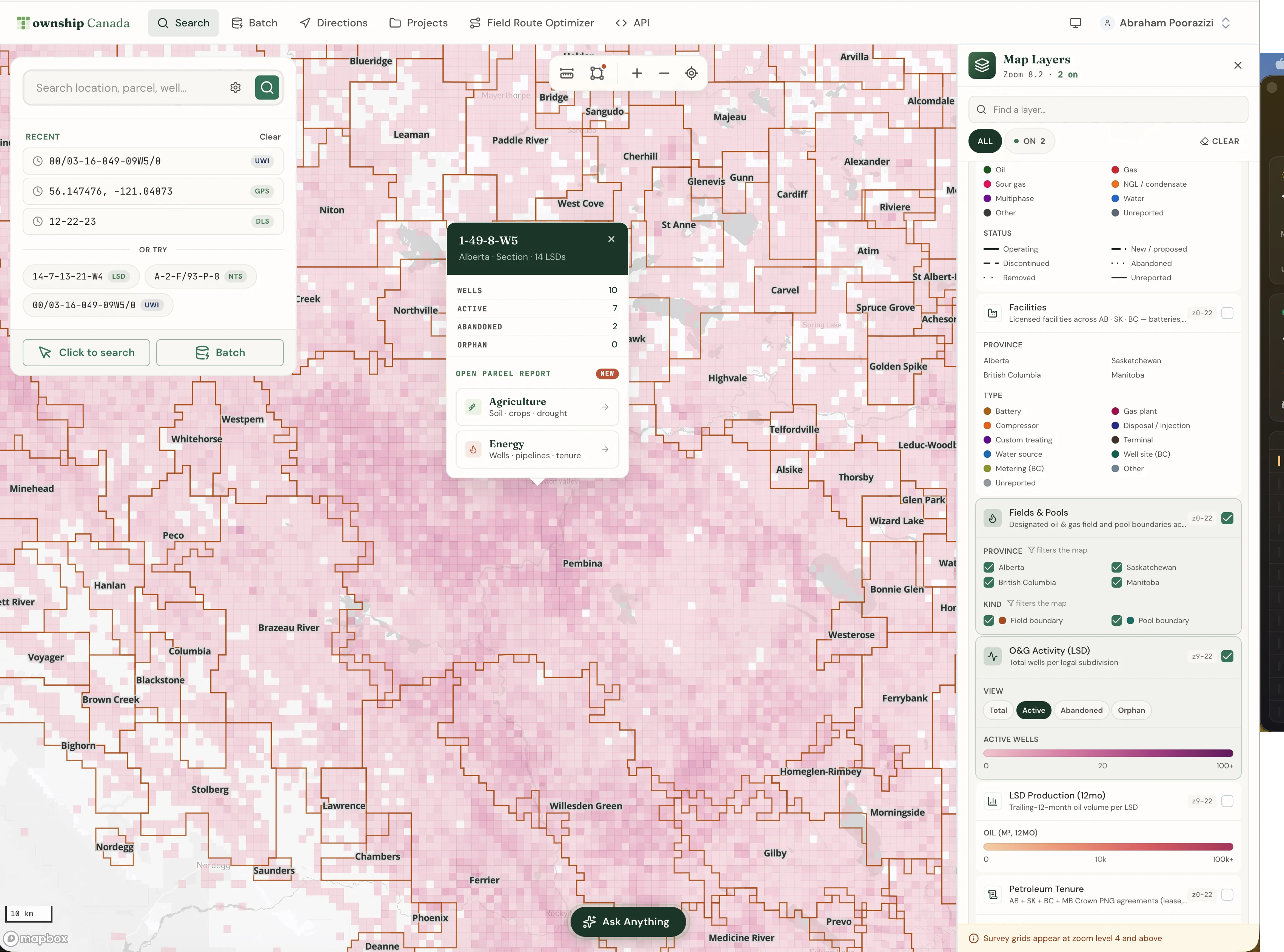 AER ST37 wells source page showing coverage statistics, monthly refresh cadence, and the wells layer on the map