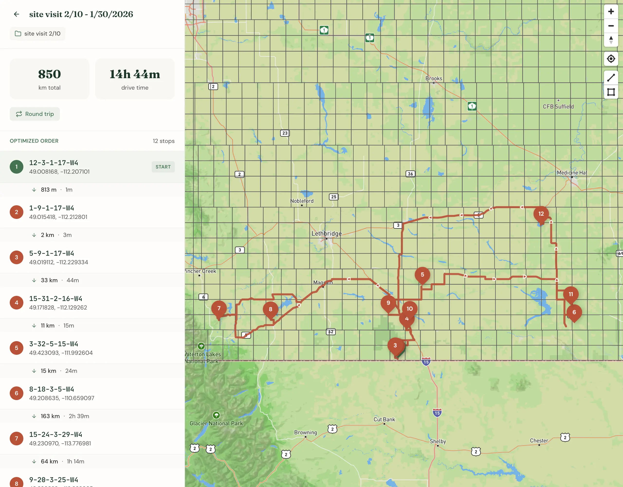 Route planner for field work