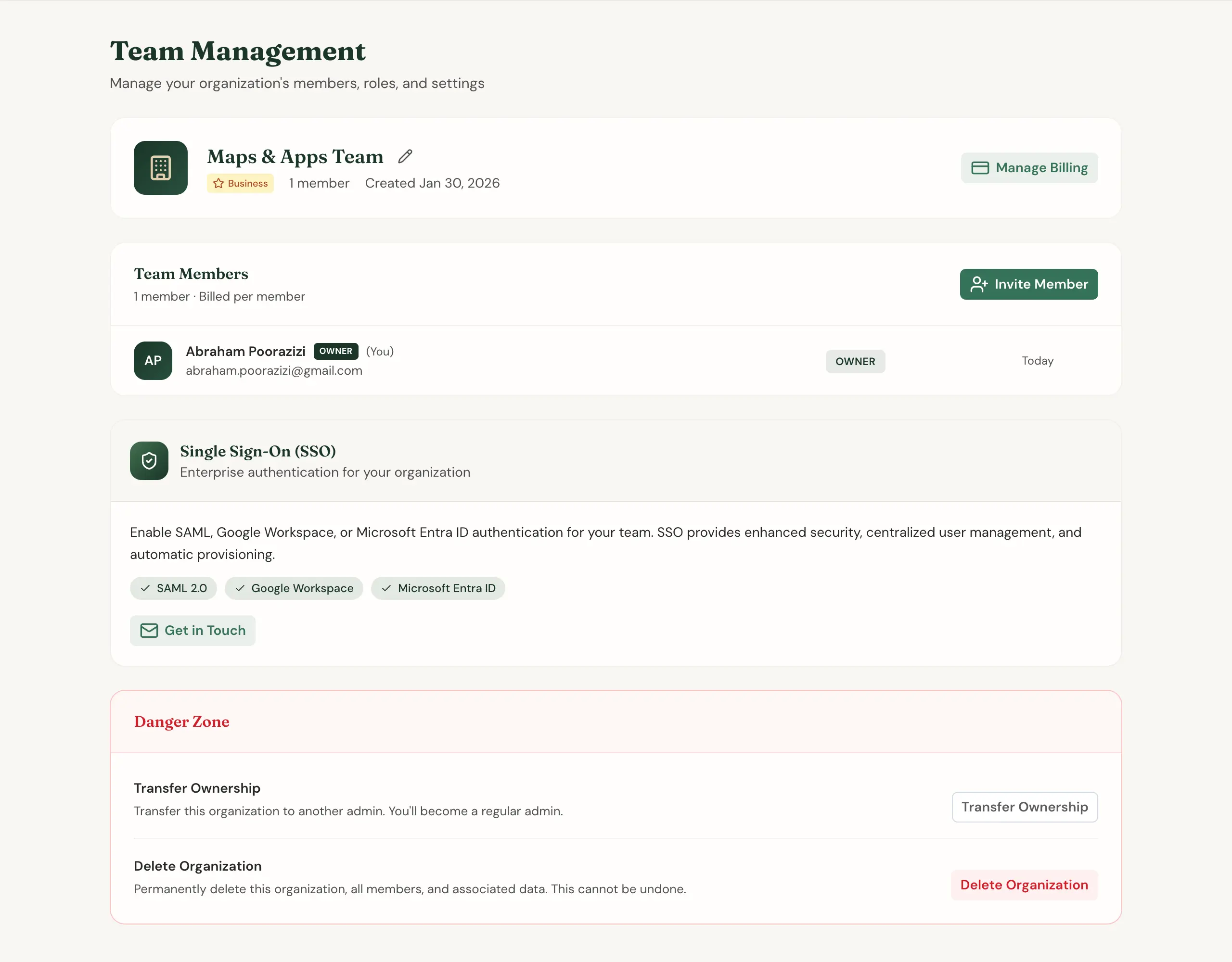 Team management for business accounts